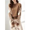 image:imagechouyatou Women Fall Winter Crewneck Sweater Pullover Casual Geometric Floral Pattern Sweater Jumper TopBrown