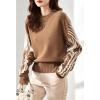 image:imagechouyatou Women Fall Winter Crewneck Sweater Pullover Casual Geometric Floral Pattern Sweater Jumper TopBrown