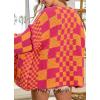 image:imagechouyatou Womens 2025 Fall Contrast Color Plaid Cardigan Sweaters Gingham Open Front Chunky Knit Cardigan JacketRose Red