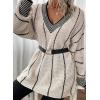 image:imagechouyatou Womens 2025 Fall Striped Pullover Sweater Loose Fit VNeck Knitted Winter Sweater Jumper TopsBeige