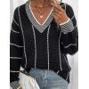image:imagechouyatou Womens 2025 Fall Striped Pullover Sweater Loose Fit VNeck Knitted Winter Sweater Jumper TopsBlack