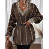 image:imagechouyatou Womens 2025 Fall Striped Pullover Sweater Loose Fit VNeck Knitted Winter Sweater Jumper TopsCoffee