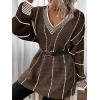 image:imagechouyatou Womens 2025 Fall Striped Pullover Sweater Loose Fit VNeck Knitted Winter Sweater Jumper TopsCoffee
