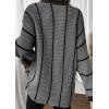 image:imagechouyatou Womens 2025 Fall Striped Pullover Sweater Loose Fit VNeck Knitted Winter Sweater Jumper TopsGrey