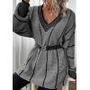 image:imagechouyatou Womens 2025 Fall Striped Pullover Sweater Loose Fit VNeck Knitted Winter Sweater Jumper TopsGrey