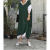 image:imagechouyatou Womens 2025 Sleeveless Midi Long Knitted Sweater Dress Casual Loose VNeck Sweater Vest DressGreen