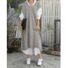 image:imagechouyatou Womens 2025 Sleeveless Midi Long Knitted Sweater Dress Casual Loose VNeck Sweater Vest DressGrey
