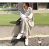 image:imagechouyatou Womens 2025 Sleeveless Midi Long Knitted Sweater Dress Casual Loose VNeck Sweater Vest DressGrey