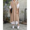 image:imagechouyatou Womens 2025 Sleeveless Midi Long Knitted Sweater Dress Casual Loose VNeck Sweater Vest DressKhaki