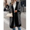 image:imagechouyatou Womens 2025 Trendy Argyle Striped Knit Cardigan Open Front Bishop Sleeve Mid Long Sweater CoatBlack