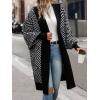 image:imagechouyatou Womens 2025 Trendy Argyle Striped Knit Cardigan Open Front Bishop Sleeve Mid Long Sweater CoatBlack