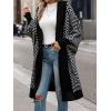 image:imagechouyatou Womens 2025 Trendy Argyle Striped Knit Cardigan Open Front Bishop Sleeve Mid Long Sweater CoatBlack