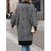 image:imagechouyatou Womens 2025 Trendy Argyle Striped Knit Cardigan Open Front Bishop Sleeve Mid Long Sweater CoatBlack