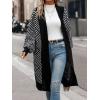 image:imagechouyatou Womens 2025 Trendy Argyle Striped Knit Cardigan Open Front Bishop Sleeve Mid Long Sweater CoatBlack