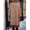 image:imagechouyatou Womens 2025 Trendy Argyle Striped Knit Cardigan Open Front Bishop Sleeve Mid Long Sweater CoatBrown
