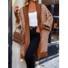 image:imagechouyatou Womens 2025 Trendy Argyle Striped Knit Cardigan Open Front Bishop Sleeve Mid Long Sweater CoatBrown