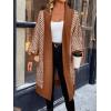 image:imagechouyatou Womens 2025 Trendy Argyle Striped Knit Cardigan Open Front Bishop Sleeve Mid Long Sweater CoatBrown