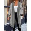 image:imagechouyatou Womens 2025 Trendy Argyle Striped Knit Cardigan Open Front Bishop Sleeve Mid Long Sweater CoatGrey