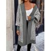 image:imagechouyatou Womens 2025 Trendy Argyle Striped Knit Cardigan Open Front Bishop Sleeve Mid Long Sweater CoatGrey