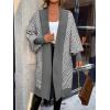 image:imagechouyatou Womens 2025 Trendy Argyle Striped Knit Cardigan Open Front Bishop Sleeve Mid Long Sweater CoatGrey