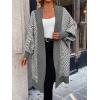 image:imagechouyatou Womens 2025 Trendy Argyle Striped Knit Cardigan Open Front Bishop Sleeve Mid Long Sweater CoatGrey