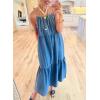 image:imagechouyatou Womens Adjustable Spaghetti Strap Denim Dress Tiered ALine Flowy Swing Maxi Long Jean Sun DressBlue