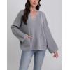 image:imagechouyatou Womens Casual Contrast Color Striped Pullover Tunic Sweater Knit Oversized Sweater with PocketGrey