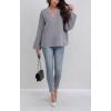 image:imagechouyatou Womens Casual Contrast Color Striped Pullover Tunic Sweater Knit Oversized Sweater with PocketGrey