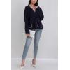 image:imagechouyatou Womens Casual Contrast Color Striped Pullover Tunic Sweater Knit Oversized Sweater with PocketNavy Blue