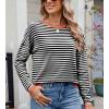 image:imagechouyatou Womens Casual Striped Crewneck Sweaters 2025 Color Block Long Sleeve Knitted Sweater TopsBlack