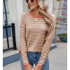 image:imagechouyatou Womens Casual Striped Crewneck Sweaters 2025 Color Block Long Sleeve Knitted Sweater TopsKhaki