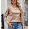 image:imagechouyatou Womens Casual Striped Crewneck Sweaters 2025 Color Block Long Sleeve Knitted Sweater TopsKhaki