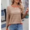 image:imagechouyatou Womens Casual Striped Crewneck Sweaters 2025 Color Block Long Sleeve Knitted Sweater TopsKhaki