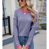 image:imagechouyatou Womens Casual Striped Crewneck Sweaters 2025 Color Block Long Sleeve Knitted Sweater TopsNavy