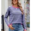 image:imagechouyatou Womens Casual Striped Crewneck Sweaters 2025 Color Block Long Sleeve Knitted Sweater TopsNavy