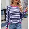image:imagechouyatou Womens Casual Striped Crewneck Sweaters 2025 Color Block Long Sleeve Knitted Sweater TopsNavy