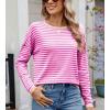 image:imagechouyatou Womens Casual Striped Crewneck Sweaters 2025 Color Block Long Sleeve Knitted Sweater TopsRose Khaki