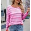 image:imagechouyatou Womens Casual Striped Crewneck Sweaters 2025 Color Block Long Sleeve Knitted Sweater TopsRose Orange