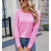 image:imagechouyatou Womens Casual Striped Crewneck Sweaters 2025 Color Block Long Sleeve Knitted Sweater TopsRose Orange
