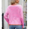 image:imagechouyatou Womens Casual Striped Crewneck Sweaters 2025 Color Block Long Sleeve Knitted Sweater TopsRose Orange