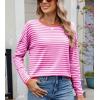 image:imagechouyatou Womens Casual Striped Crewneck Sweaters 2025 Color Block Long Sleeve Knitted Sweater TopsRose Orange