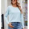 image:imagechouyatou Womens Casual Striped Crewneck Sweaters 2025 Color Block Long Sleeve Knitted Sweater TopsSky Blue
