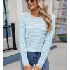 image:imagechouyatou Womens Casual Striped Crewneck Sweaters 2025 Color Block Long Sleeve Knitted Sweater TopsSky Blue
