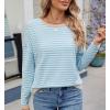 image:imagechouyatou Womens Casual Striped Crewneck Sweaters 2025 Color Block Long Sleeve Knitted Sweater TopsSky Blue