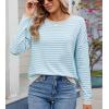 image:imagechouyatou Womens Casual Striped Crewneck Sweaters 2025 Color Block Long Sleeve Knitted Sweater TopsSky Blue