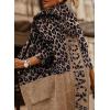image:imagechouyatou Womens Color Block Leopard Print Open Front Hooded Long Knit Cardigan Sweaters with PocketsBrown