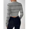 image:imagechouyatou Womens Color Block Striped Cropped Sweater Long Sleeve Scalloped Pullover Knit Jumper TopsGray