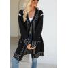image:imagechouyatou Womens Color Block Vertical Striped Open Front Y2k Graffiti Print Fake Pocket Long Cardigan SweaterBlack