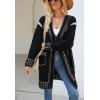 image:imagechouyatou Womens Color Block Vertical Striped Open Front Y2k Graffiti Print Fake Pocket Long Cardigan SweaterBlack