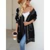 image:imagechouyatou Womens Color Block Vertical Striped Open Front Y2k Graffiti Print Fake Pocket Long Cardigan SweaterBlack